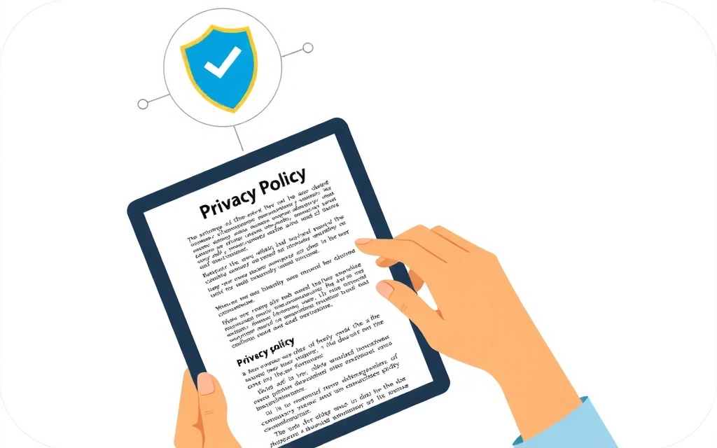 Ilustración de una persona leyendo un documento con un escudo de protección de datos.