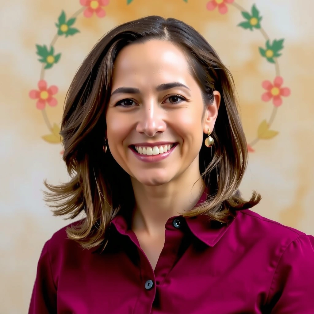 Retrato profesional sonriente de la Dra. Elena Ramírez, fundadora de Flamencovitavb.