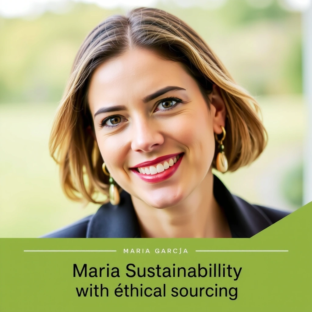Retrato profesional de María García, experta en sostenibilidad y abastecimiento.